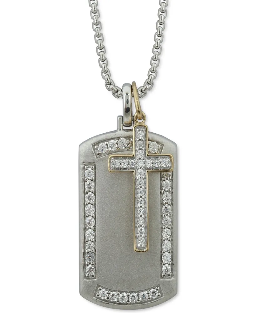 Men's Diamond Cross & Dog Tag 22" Pendant Necklace (1 ct. t.w.) in Sterling Silver