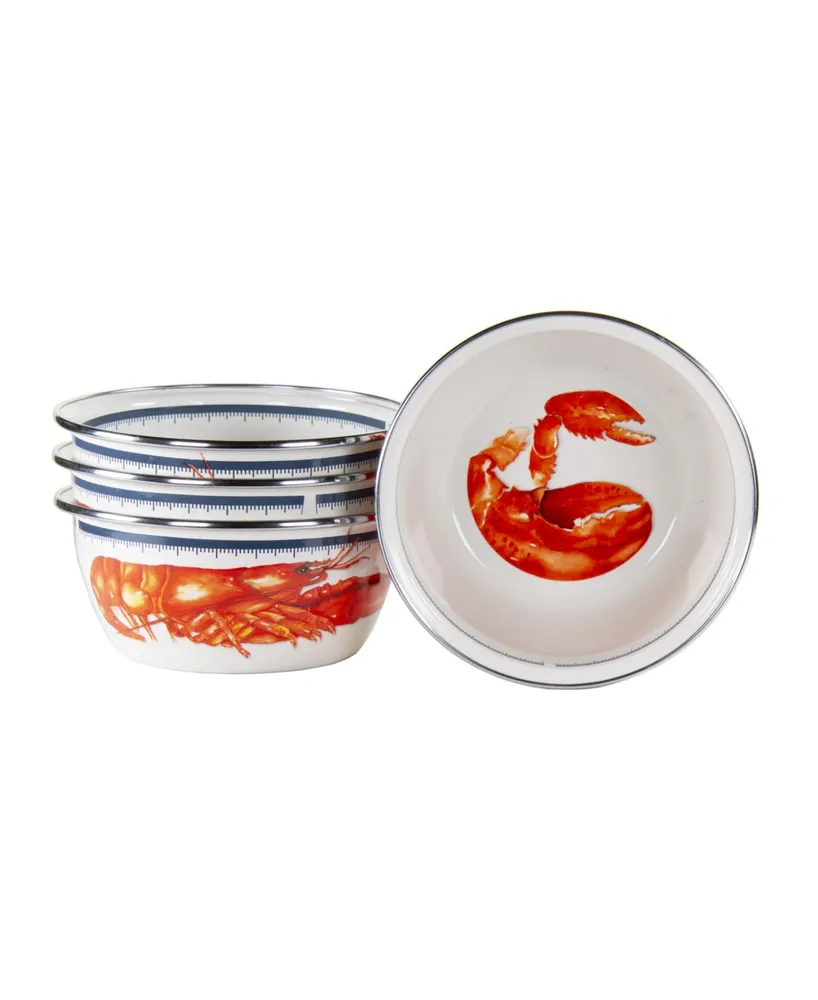 Golden Rabbit Lobster Enamelware Salad Bowls, Set of 4