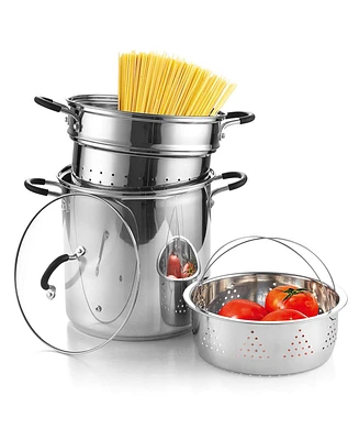 Cook N Home 12 Quart 4-Piece Stainless Steel Pasta Cooker Steamer Multipots, Silver