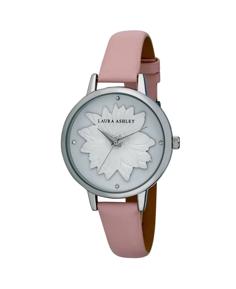 Laura Ashley Women's Flower Dial Pink Polyurethane Strap Watch 38mm