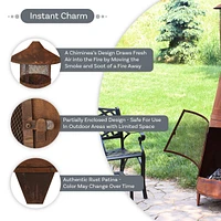 70-Inch Rustic Chiminea Outdoor Fireplace - Outdoor Wood-Burning Chiminea Fire Pit - Steel Chimenea for Backyard or Patio