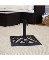 Cast Iron Patio Umbrella Base Stand - Modern Geometric Design - 17-Inch Square