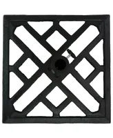 Cast Iron Patio Umbrella Base Stand - Modern Geometric Design - 17-Inch Square