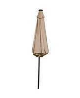 9 ft Outdoor Patio Umbrella with Solar Lights - Polyester Led Table Market Push-Button Tilt and Crank Burnt Orange