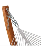Double Quilted Fabric Hammock with 12-Foot Curved Arc Wood Stand - 400-Pound Capacity - Sandy Beach