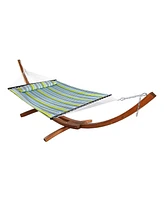 Double Quilted Fabric Hammock with -Foot Curved Arc Wood Stand