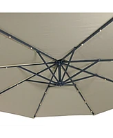 10-Foot Offset Cantilever Solar Patio Umbrella - Features Outdoor Led Lights, Crank, and Cross Base Beige