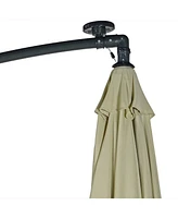 Sunnydaze Decor 10-Foot Offset Cantilever Solar Patio Umbrella - Features Outdoor Led Lights, Crank, and Cross Base Beige