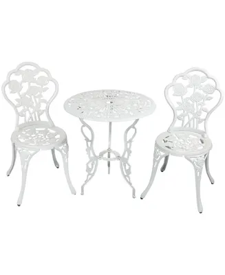 Sunnydaze Decor 3-Piece Flower Designed Bistro Table Set with 2 Chairs, Outdoor Cast Aluminum, White