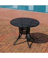 Sunnydaze Decor Decorative Lattice Cast Aluminum Patio Dining Table with Umbrella Hole - 33-Inch Diameter - Black