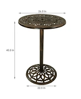 40-Inch H Cast Iron Bar Height Patio Table - 26-Inch Tabletop Diameter - Bronze Color