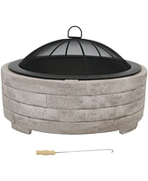 Sunnydaze Decor 35-Inch Faux Stone Fire Pit Bowl with Handles - Includes Spark Screen - Wood Burning