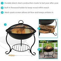 Sunnydaze Decor 18-Inch Elegant Steel Fire Pit Bowl with Spark Screen Guard - Black Finish