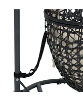 Cordelia Hanging Egg Chair with Steel Stand Set - Resin Wicker Porch Swing Includes Beige Cushion and Headrest