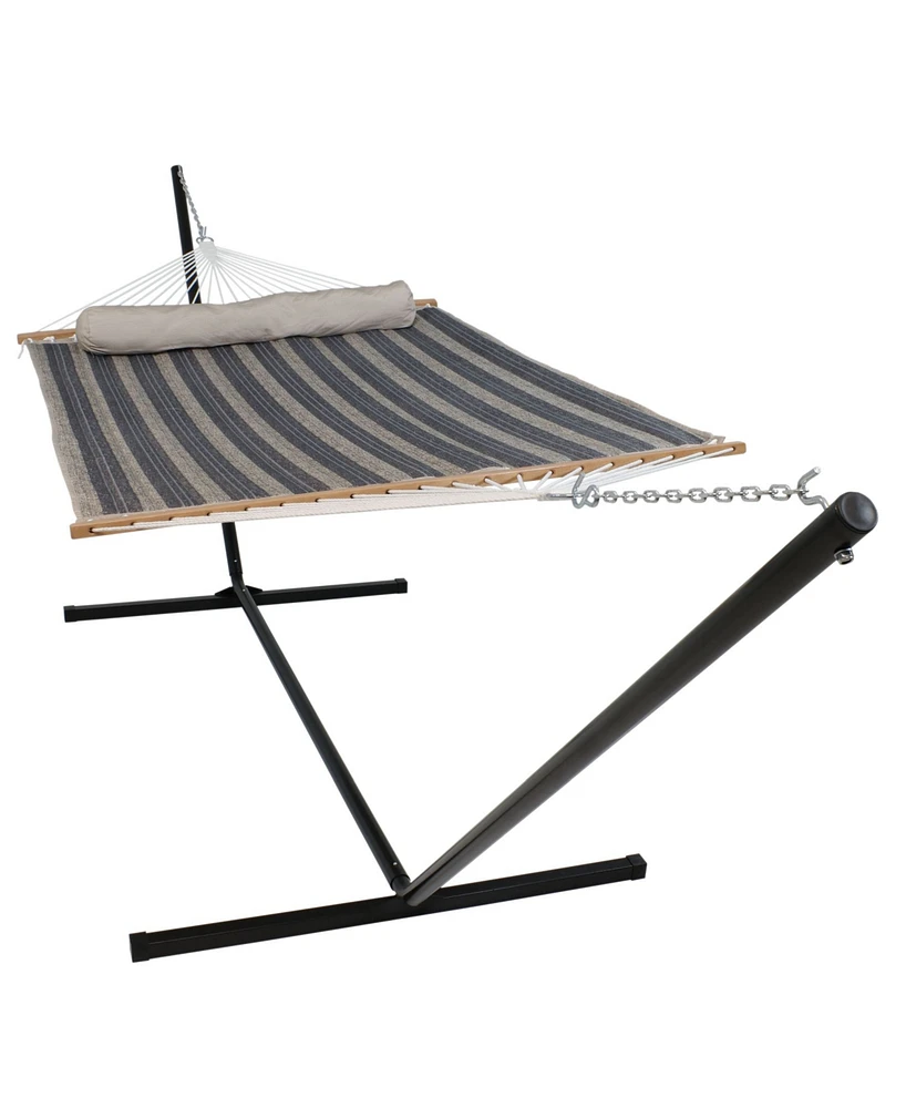 Quilted Double Hammock with 15-Foot Steel Stand - 400-Pound Weight Capacity Black Ocean Isle