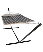 Quilted Double Hammock with 15-Foot Steel Stand - 400-Pound Weight Capacity Black Ocean Isle