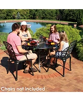 Sunnydaze Decor Decorative Crossweave Cast Aluminum Patio Dining Table with Umbrella Hole - 41-Inch Diameter
