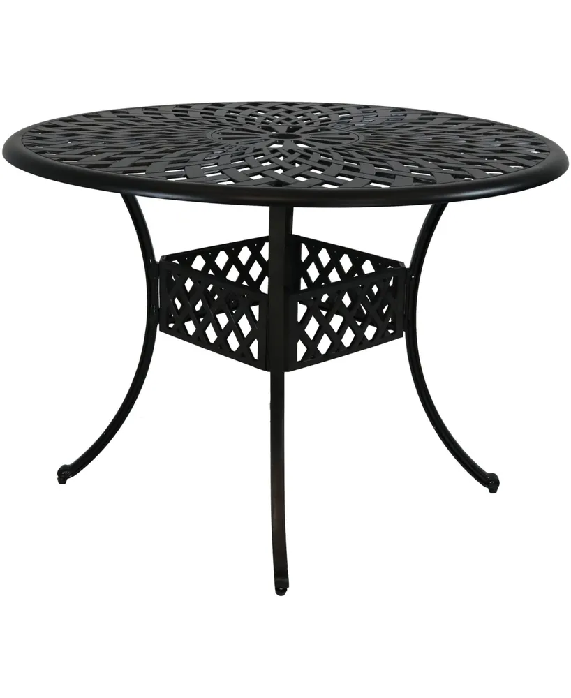 Sunnydaze Decor Decorative Crossweave Cast Aluminum Patio Dining Table with Umbrella Hole - 41-Inch Diameter