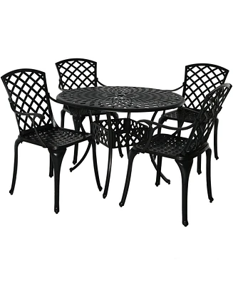 5-Piece Cast Aluminum Patio Dining Set - 4 Chairs and Table - 41" Diameter Table - Black