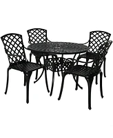 Sunnydaze Decor 5-Piece Cast Aluminum Patio Dining Set - 4 Chairs and Table - 41" Diameter Table - Black