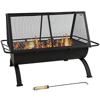 36-Inch Northland Steel Outdoor Fire Pit with Grill and Spark Screen - Vinyl Protective Cover - Black Finish