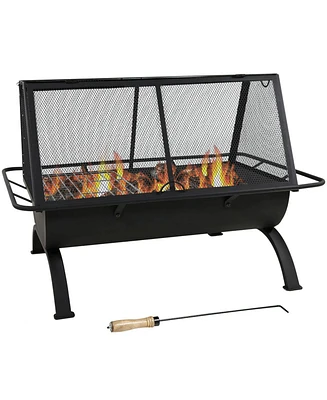 Sunnydaze Decor 36-Inch Northland Steel Outdoor Fire Pit with Grill and Spark Screen - Vinyl Protective Cover - Black Finish