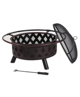 Crossweave Outdoor Fire Pit - Wood-Burning Fire Pit for Outside with Spark Screen, Poker and Round Cover - 30-Inch - Bronze