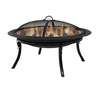 Sunnydaze Decor 29-Inch Portable Fire Pit Bowl with Spark Screen, Fireplace Poker, Folding Stand, and Carrying Case Cover