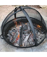 New Title: Fire Pit Screen - Round Fire Pit Spark Screen - Heavy-Duty Steel Mesh Metal Cover with Handle - Fire Pit Screen Cover with Door
