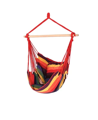 Double Cushion Hanging Rope Hammock Chair Swing for Backyard and Patio - 265 lb Weight Capacity - Sunset