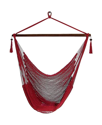 Sunnydaze Decor Indoor/Outdoor Caribbean Xl Hanging Hammock Chair Swing - Soft-Spun Polyester Rope 300-Pound Capacity Blue