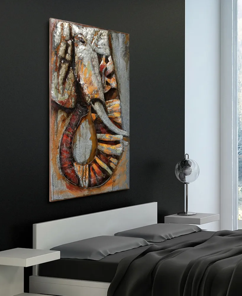 Empire Art Direct Elephant Mixed Media Iron Hand Painted Dimensional Wall Art, 60" x 40" x 2.8"