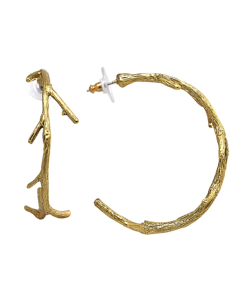 T.r.u. by 1928 Matte 14 K Gold Dipped Large Tree Branch Hoop Earring