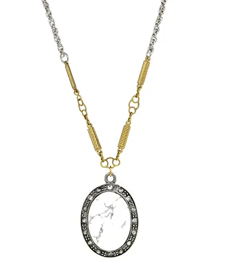 T.r.u. by 1928 Silver Tone Genuine White Howlite Oval Necklace