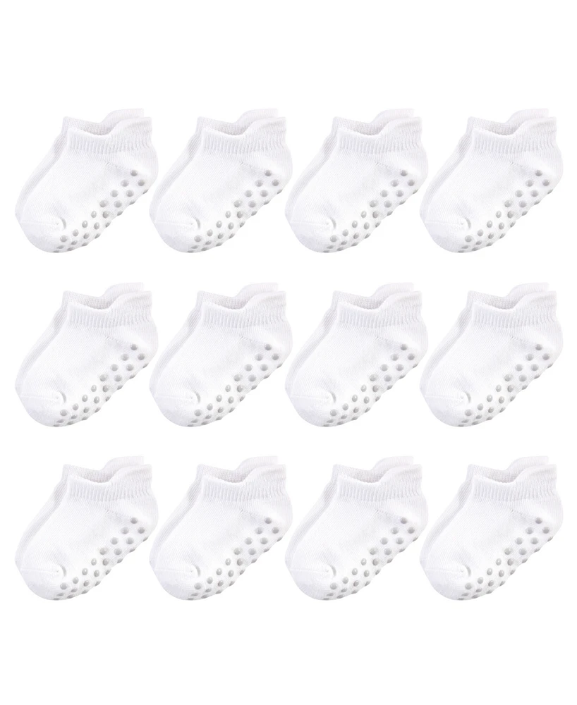 Touched by Nature Toddler Boys Unisex Cotton Socks with Non-Skid Gripper for Fall Resistance, White No-Show, 2-4