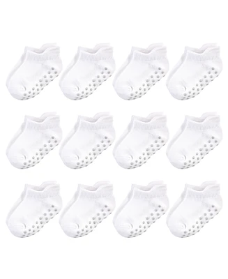 Touched by Nature Toddler Boys Unisex Cotton Socks with Non-Skid Gripper for Fall Resistance, White No-Show, 2-4