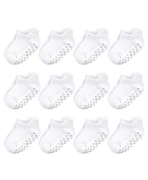 Touched by Nature Toddler Boys Unisex Cotton Socks with Non-Skid Gripper for Fall Resistance, White No-Show, 2-4