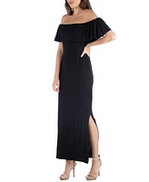 24seven Comfort Apparel Off Shoulder Ruffle Detail Maxi Dress