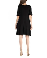 24seven Comfort Apparel Soft Flare T-Shirt Dress with Pocket Detail
