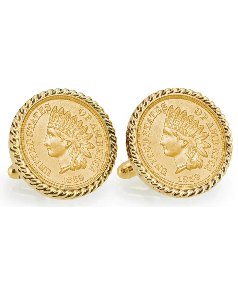 American Coin Treasures Gold-Layered 1859 First-Year-Of-Issue Indian Head Penny Rope Bezel Coin Cuff Links