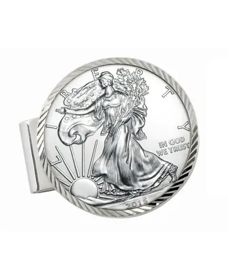 Men's American Coin Treasures Sterling Silver Diamond Cut Coin Money Clip with American Silver Eagle Dollar