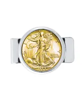 Men's American Coin Treasures Coin Money Clip with Silver Walking Liberty Half Dollar Layered In Pure Gold