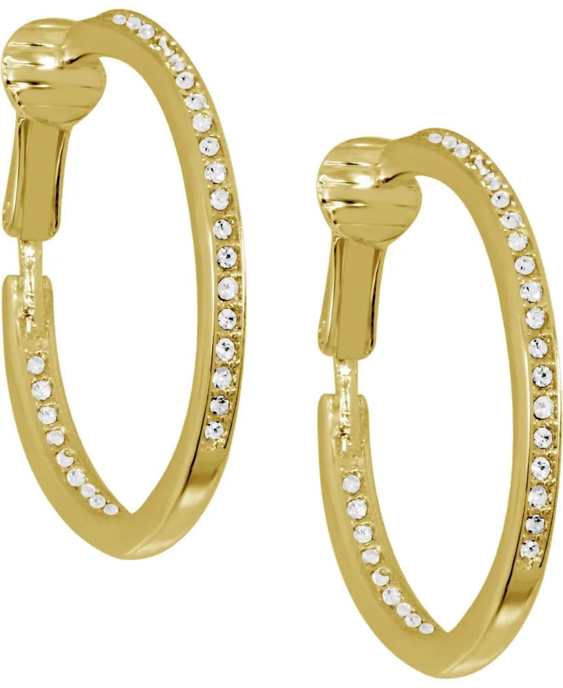 And Now This Cubic Zirconia Medium In & Out Clip-On Hoop Earrings in Gold-Plate, 1.18"