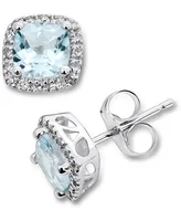 Aquamarine (1 ct. t.w.) & Diamond (1/10 ct. t.w.) Stud Earrings in 14k White Gold