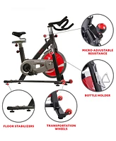 Sunny Health & Fitness Stationary Belt Drive Indoor Studio Exercise Cycling Bike with 49 lb Flywheel for Home Exercise, Sf-B1002