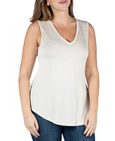 24seven Comfort Apparel Plus V-Neck Sleeveless Rounded Hemline Top