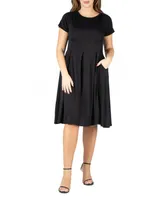 24seven Comfort Apparel Plus Short Sleeve Midi Dress with Pockets