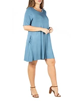 24seven Comfort Apparel Plus Knee Length Pocket T-shirt Dress