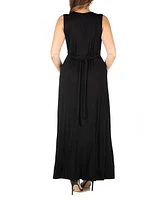 24seven Comfort Apparel Plus Sleeveless Empire Waist Maxi Dress