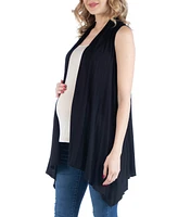 24seven Comfort Apparel Draped Maternity Open Front Sleeveless Cardigan